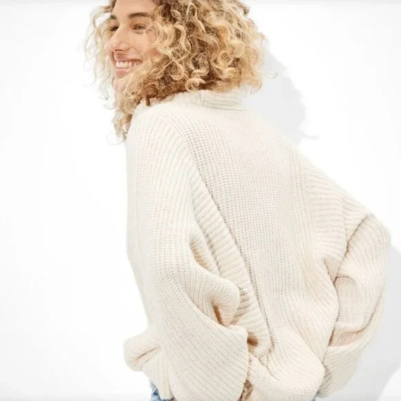 AERIE Chunky Knit Oversized Cowl Neck Sweater - Picture 3 of 9